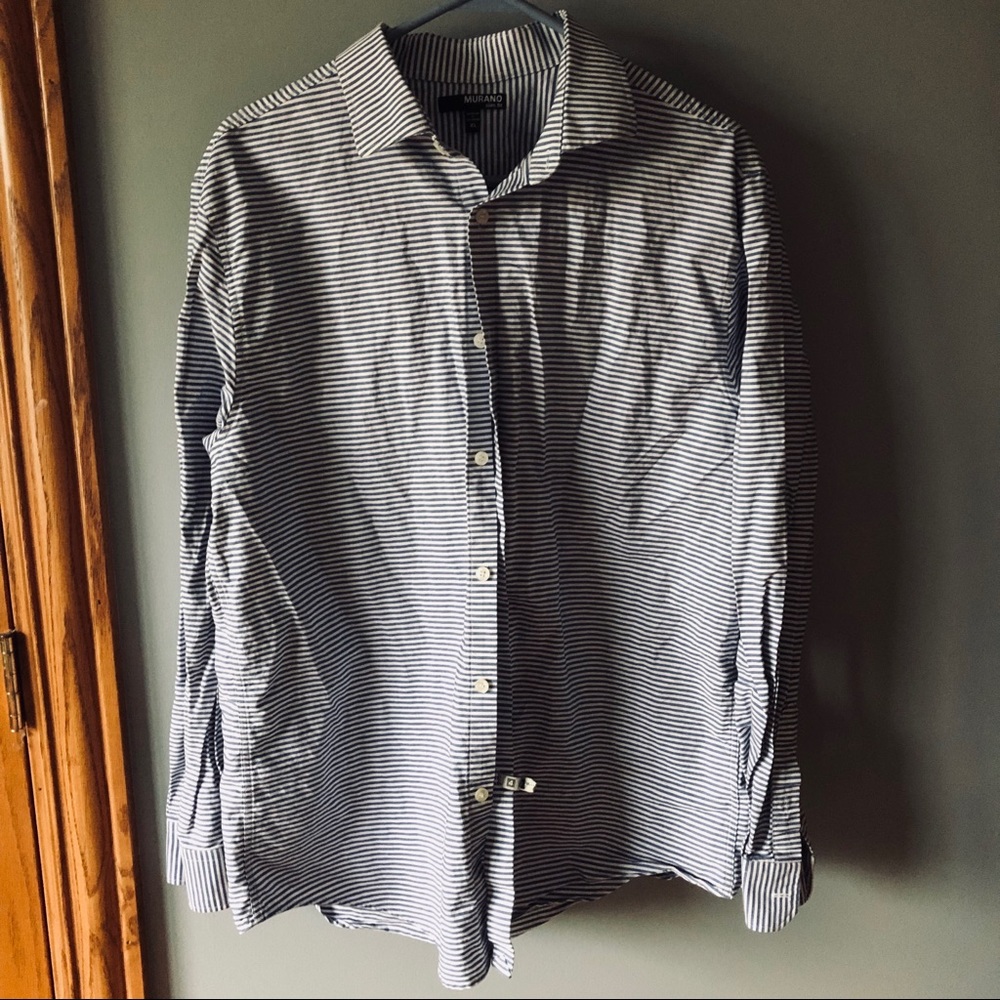 Murano slim fit striped button down shirt